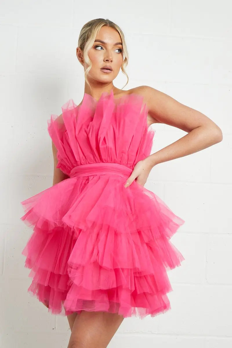 Lovely Chiffon Off The Shoulder Frill Tiered Dress