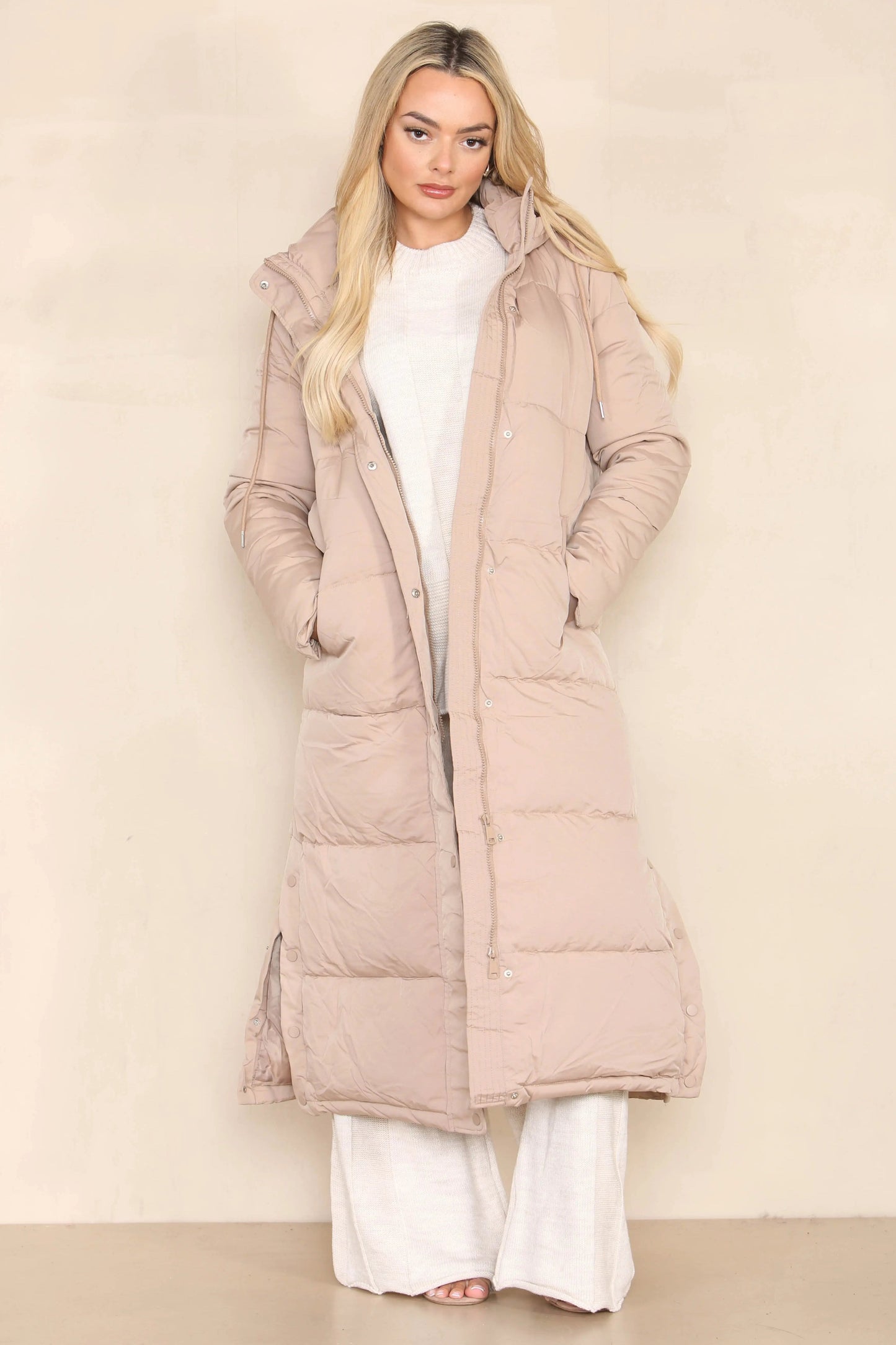 Winter Chic Side Slit Hooded Zip-Up Thermal Cotton Coat