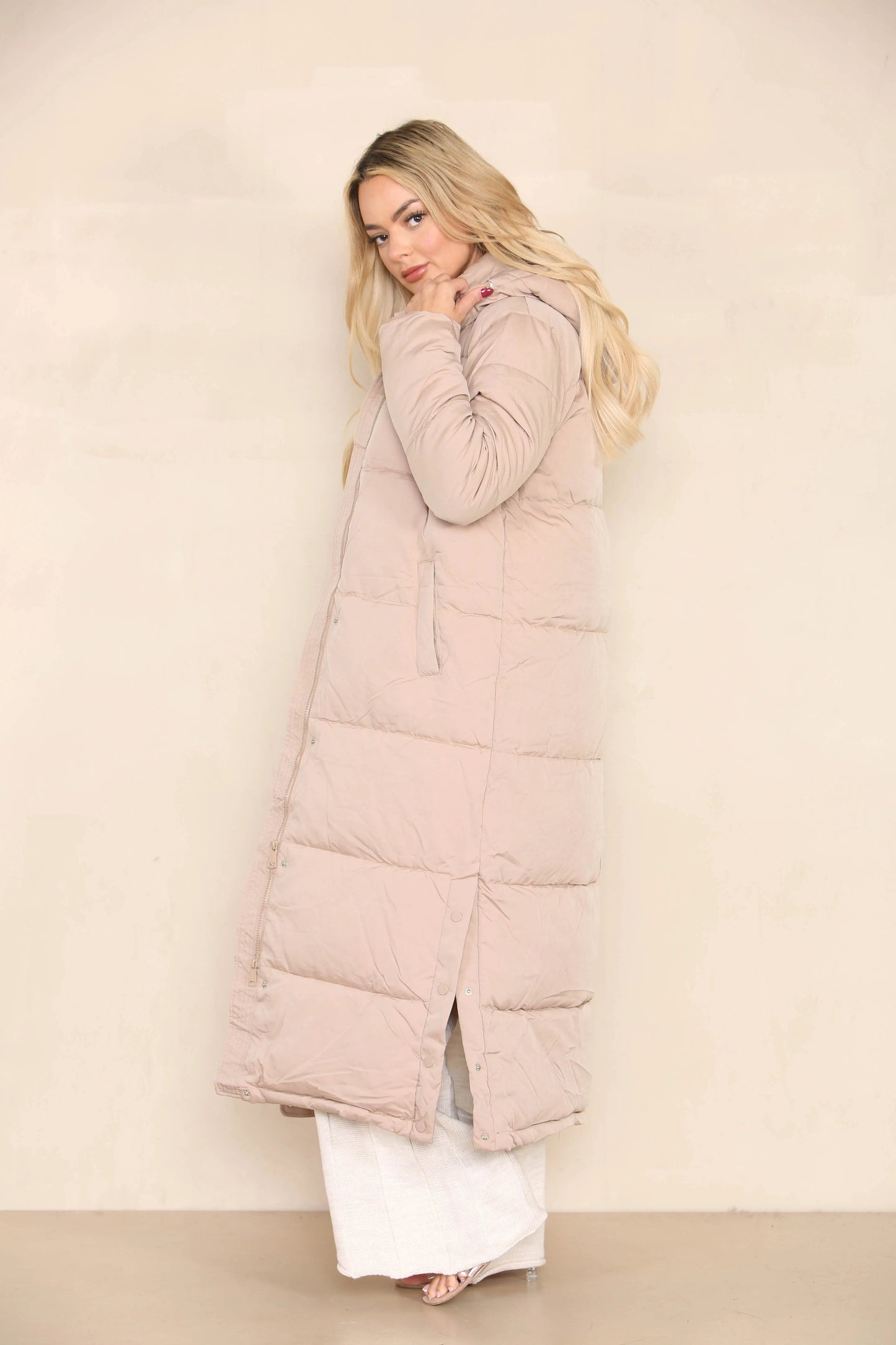 Winter Chic Side Slit Hooded Zip-Up Thermal Cotton Coat