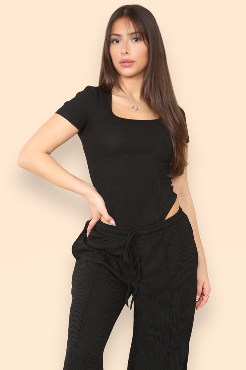 Trendy Square Neck Shaping Bodysuit & Wide Leg Trousers Co-ord