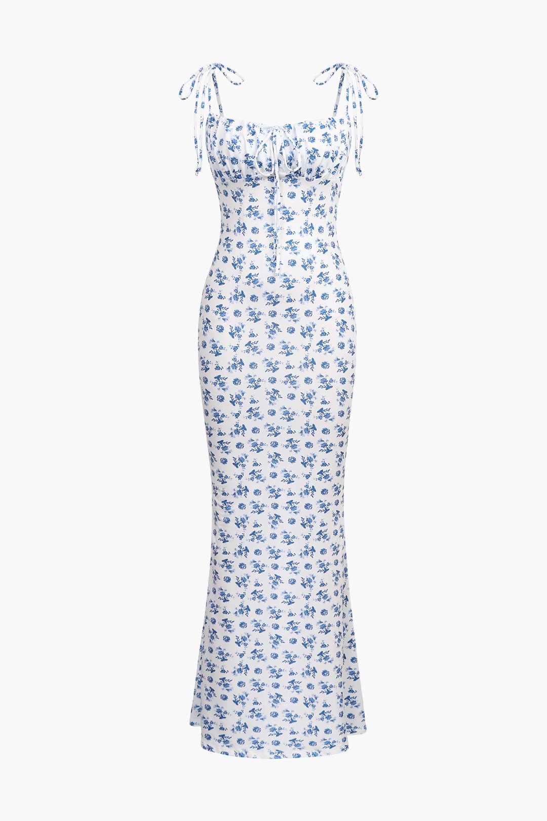Breezy Adjustable Strap Floral Print Tie-Up Slinky Maxi Dress