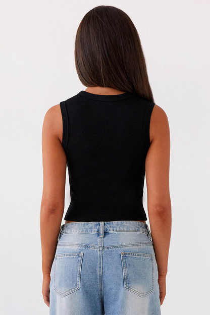 Minimalist Solid Color Sleeveless Button-Up Slim Tank Top
