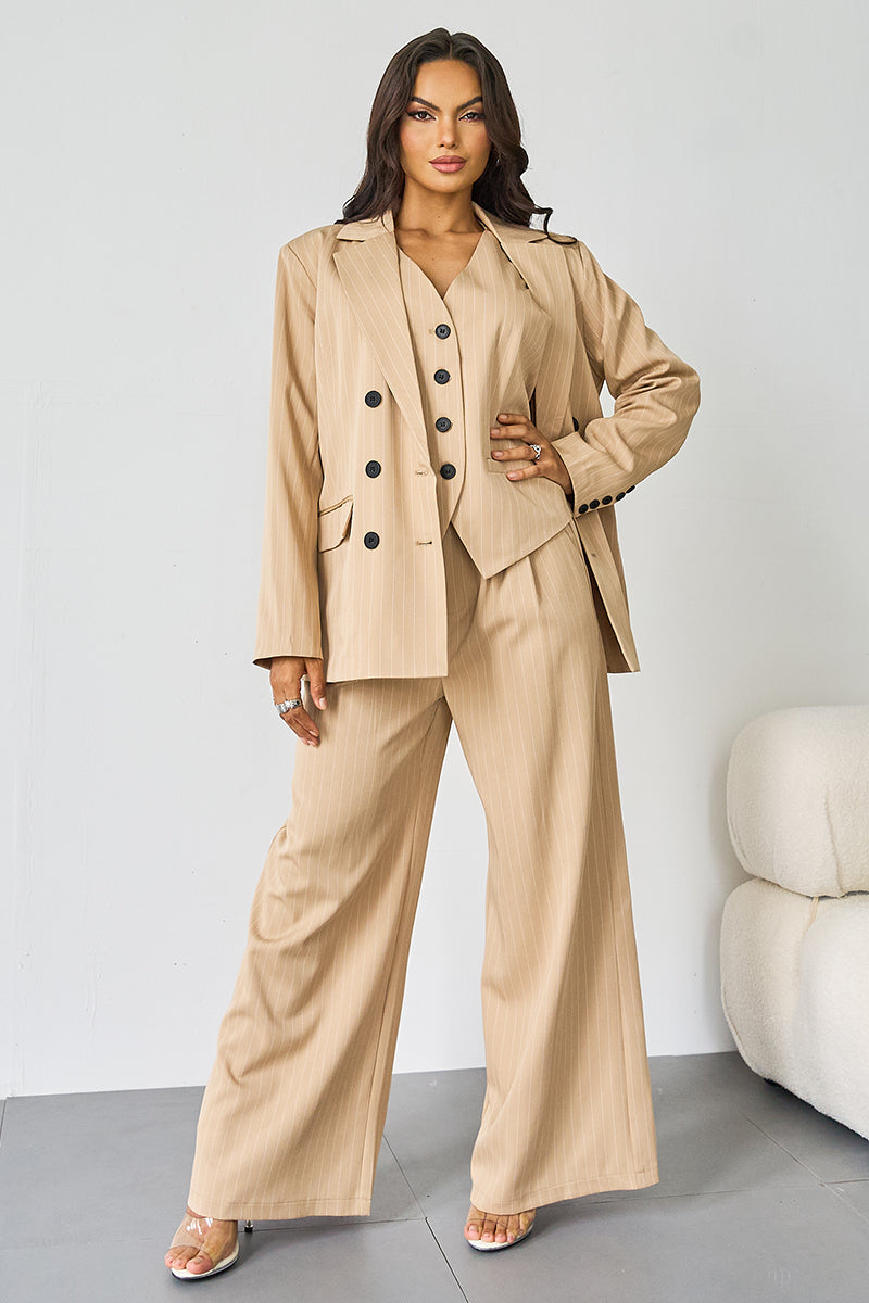 V-Neck Tailored Button Tank & Suiting Pants With Blazer Three-Piece Set