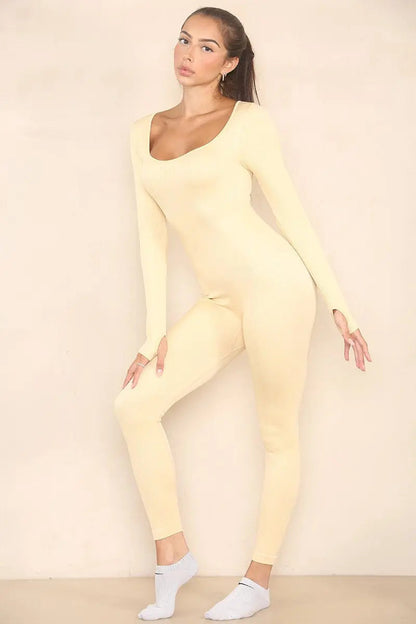 Athletic Seamless U Neck Long Sleeve Shaping Jumpsuit