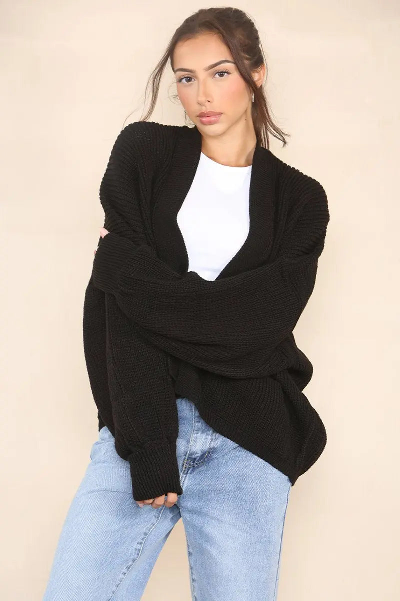 Slouchy Knit Drop Shoulder Open-Front Cardigan