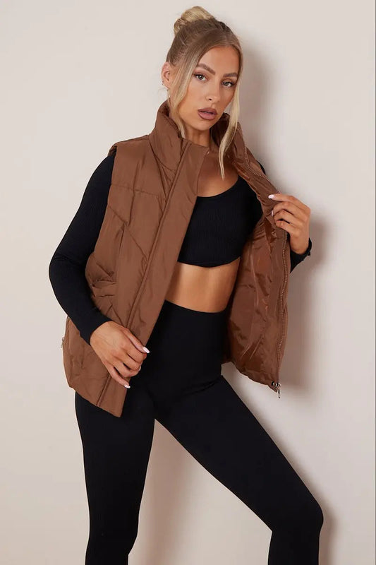 Chic Stand Collar Sleeveless Zip-Up Gilet