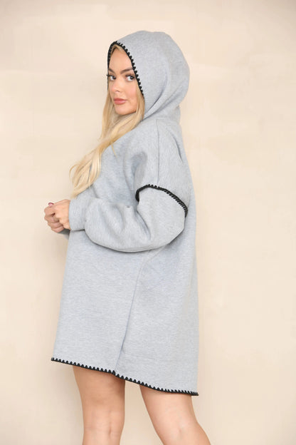 Casual Long Sleeve Drawstring Contrast Trim Loose Hoodie