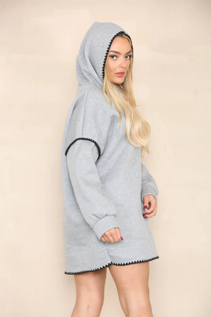 Casual Long Sleeve Drawstring Contrast Trim Loose Hoodie