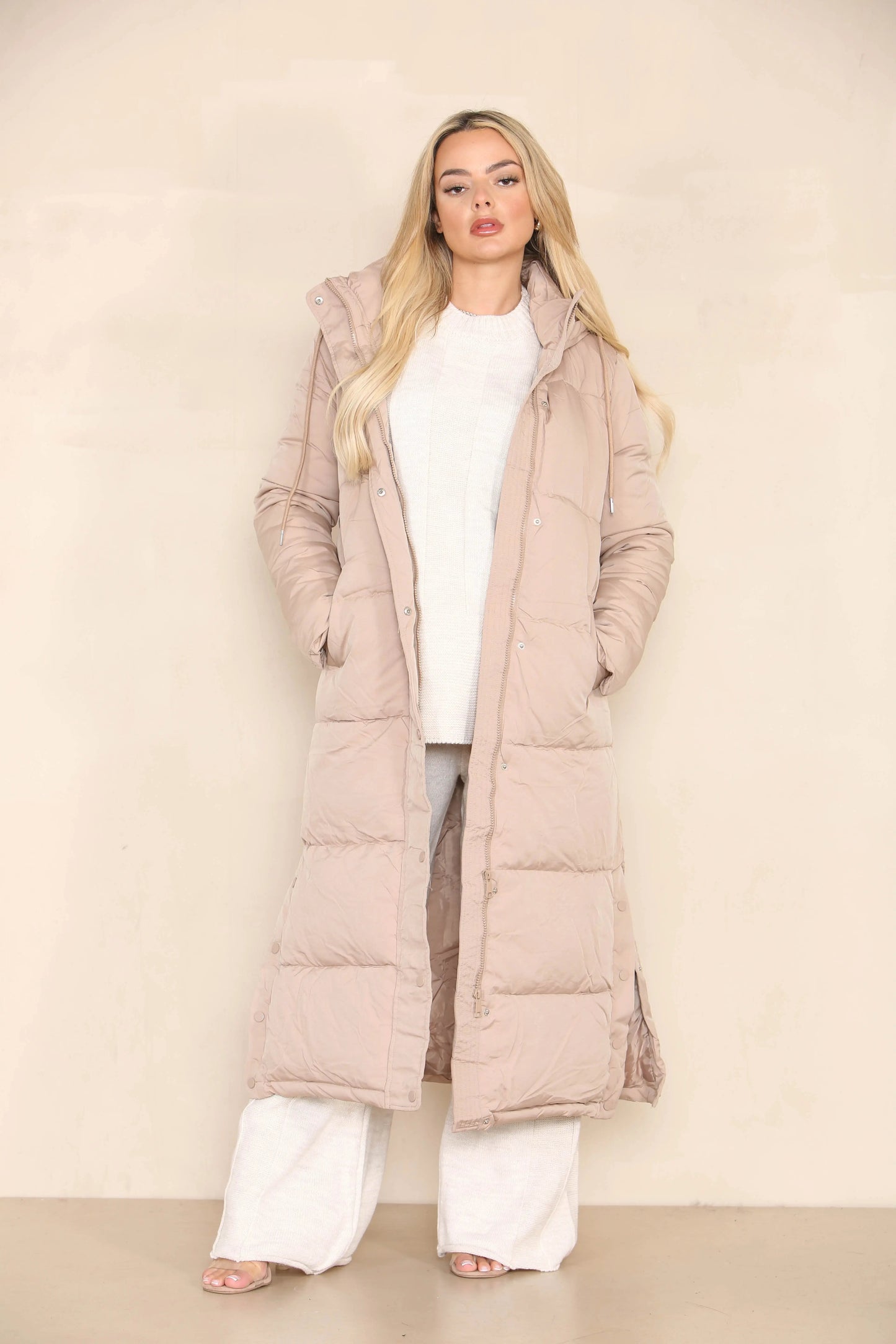 Winter Chic Side Slit Hooded Zip-Up Thermal Cotton Coat
