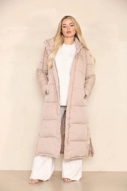 Winter Chic Side Slit Hooded Zip-Up Thermal Cotton Coat