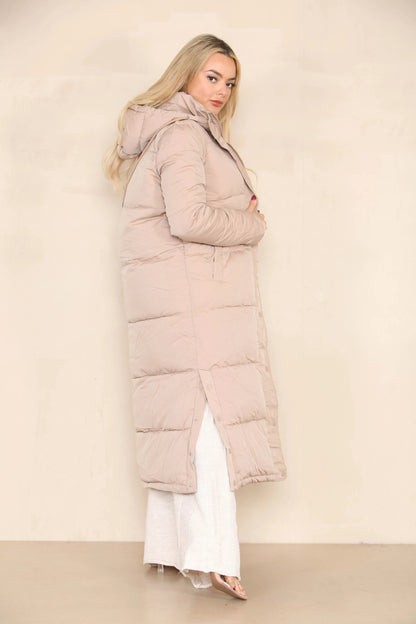 Winter Chic Side Slit Hooded Zip-Up Thermal Cotton Coat
