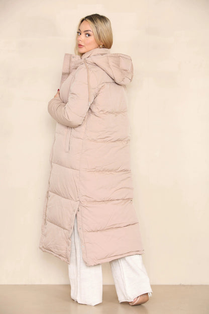 Winter Chic Side Slit Hooded Zip-Up Thermal Cotton Coat