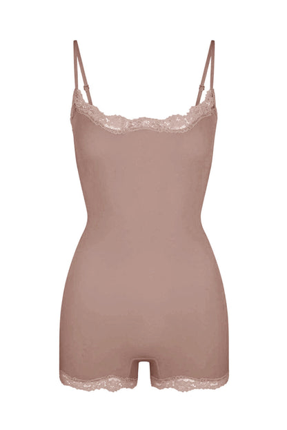 Lace Series Women's Spaghetti Strap Lace Trim Breathable Playsuit
