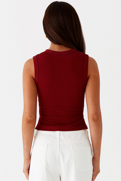 Minimalist Solid Color Sleeveless Button-Up Slim Tank Top