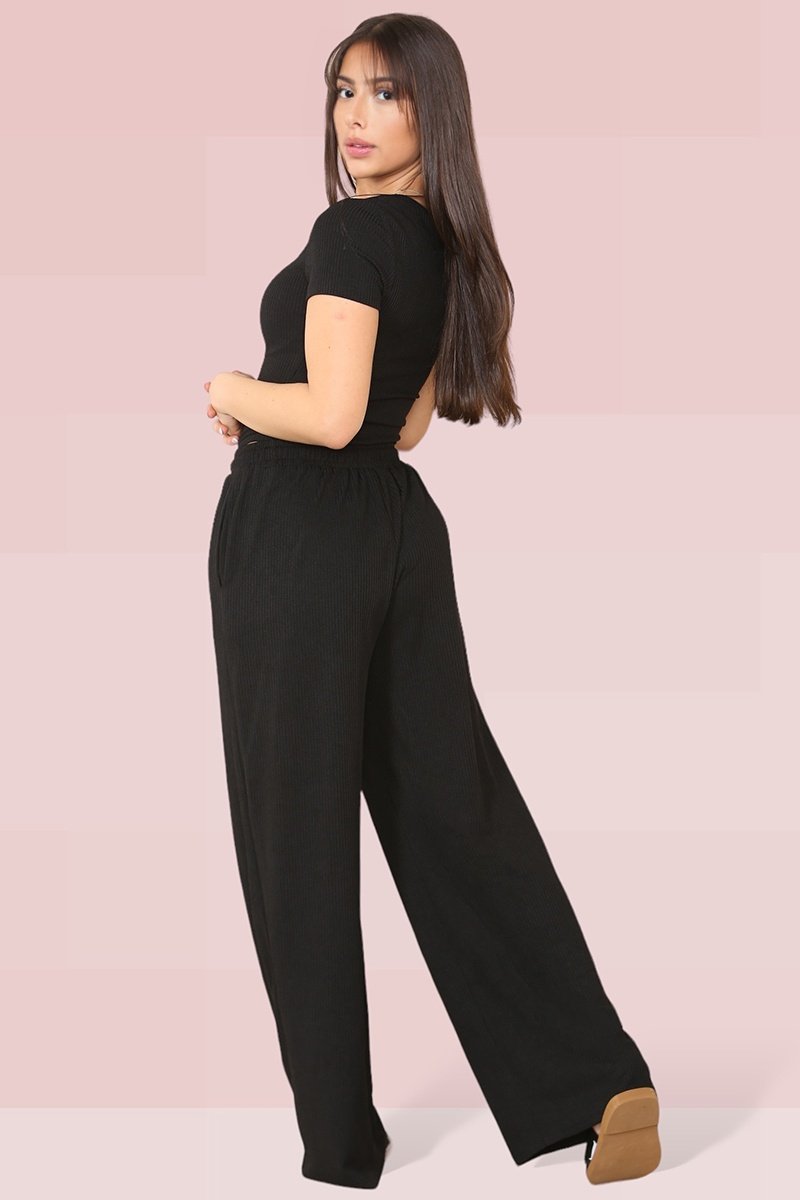Trendy Square Neck Shaping Bodysuit & Wide Leg Trousers Co-ord