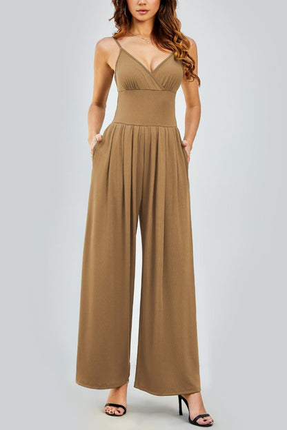 Elegant Spaghetti Strap Thin Waist Wide Leg Jumpsuit