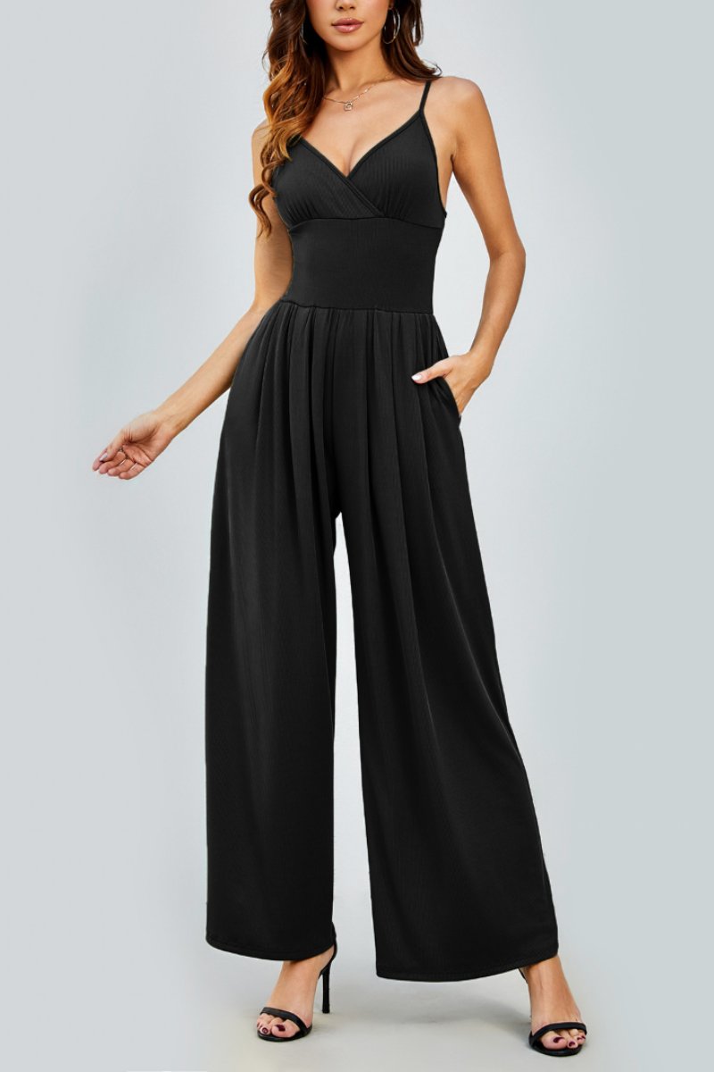Elegant Spaghetti Strap Thin Waist Wide Leg Jumpsuit