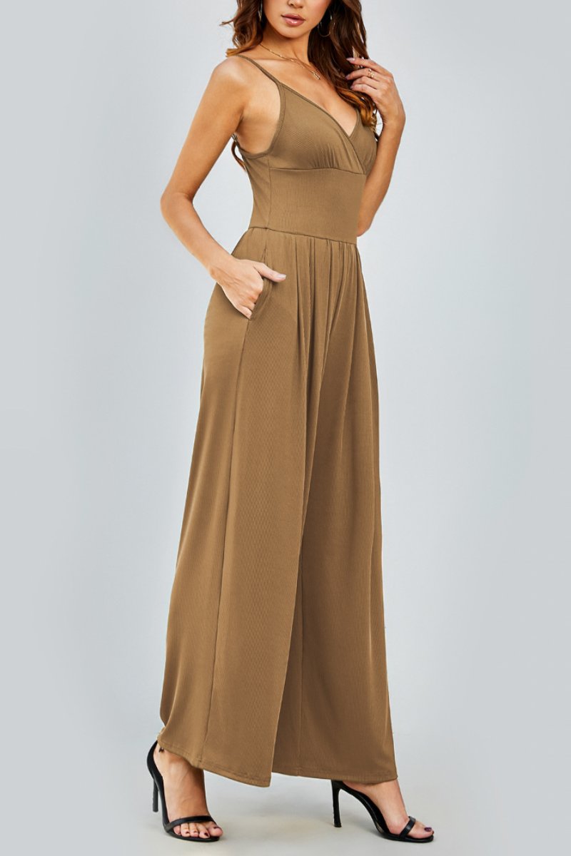 Elegant Spaghetti Strap Thin Waist Wide Leg Jumpsuit
