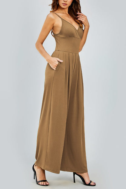 Elegant Spaghetti Strap Thin Waist Wide Leg Jumpsuit