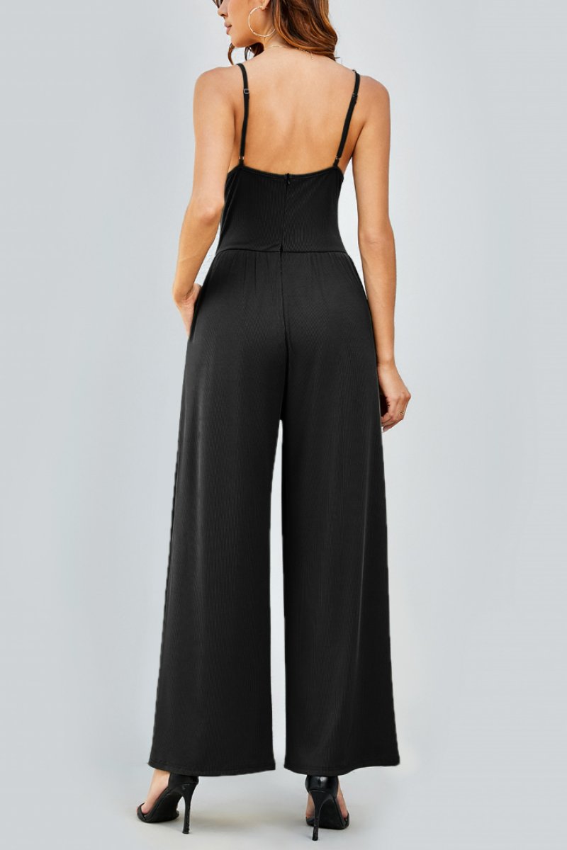 Elegant Spaghetti Strap Thin Waist Wide Leg Jumpsuit