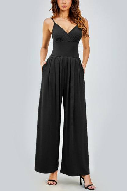 Elegant Spaghetti Strap Thin Waist Wide Leg Jumpsuit