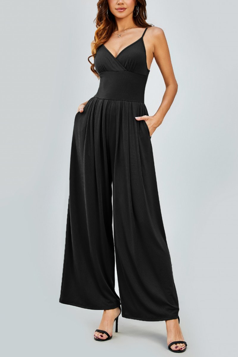 Elegant Spaghetti Strap Thin Waist Wide Leg Jumpsuit