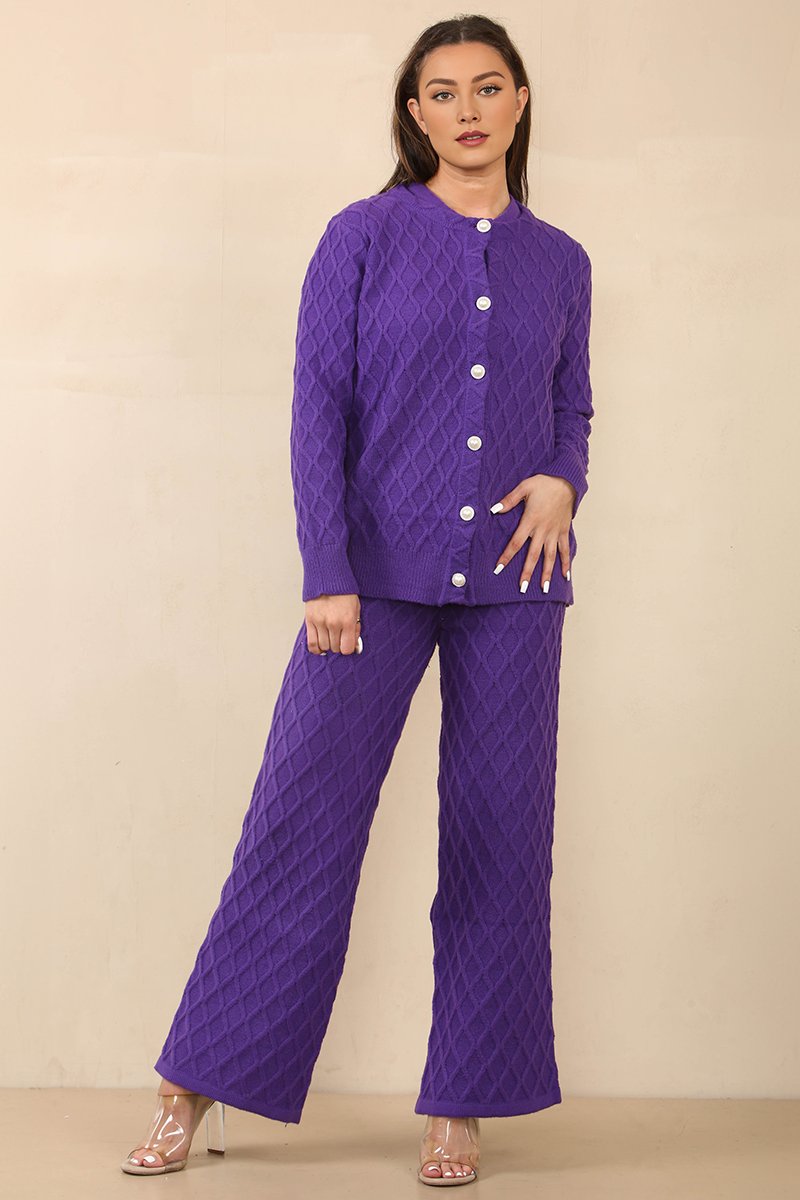 Casual Knit Textured Tank & Drawstring Trousers With Cardigan Set