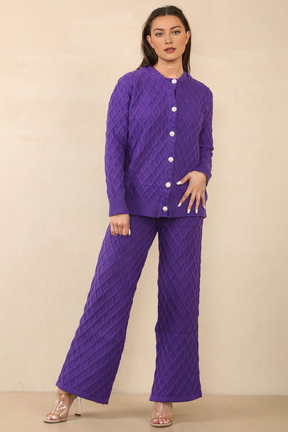 Casual Knit Textured Tank & Drawstring Trousers With Cardigan Set