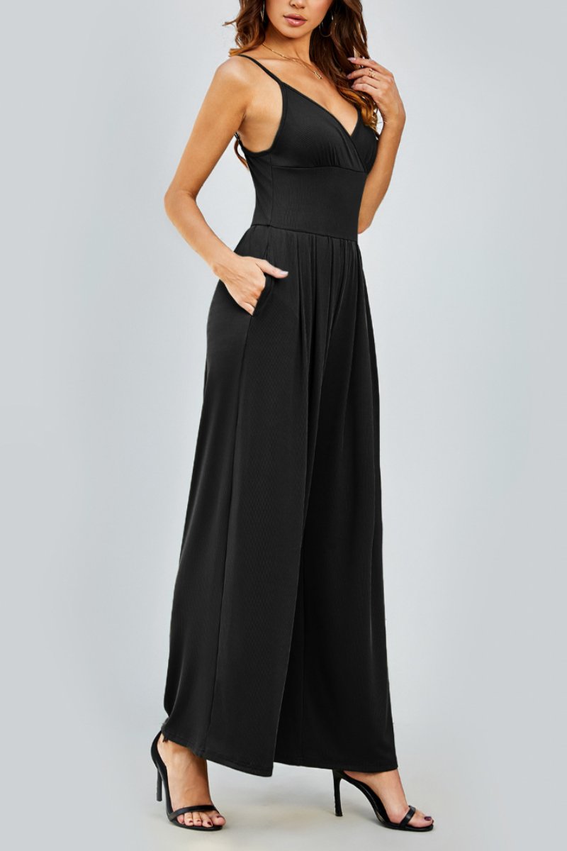 Elegant Spaghetti Strap Thin Waist Wide Leg Jumpsuit